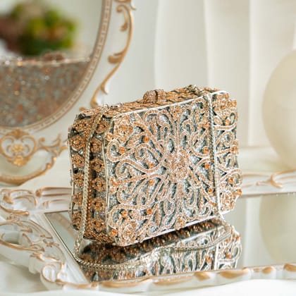 Majestic Gold Crystal Clutch Bag