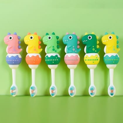 Cute 3D Baby Dino Shape Microfiber Soft Bristles Toothbrush with Travel Case for Kids Age 2+ (Pack of 1)-Pink/Yellow