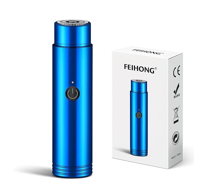 Mini Portable Electric Shaver, Blue, Rechargeable, Head Face Armpit Use, Travel Size