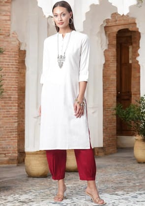 White Solid Pure Cotton Straight Kurta-XS