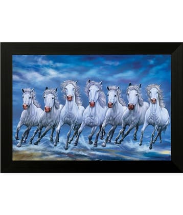 saf Seven Horses Digital Reprint 20 inch x 14 inch Painting (With Frame)