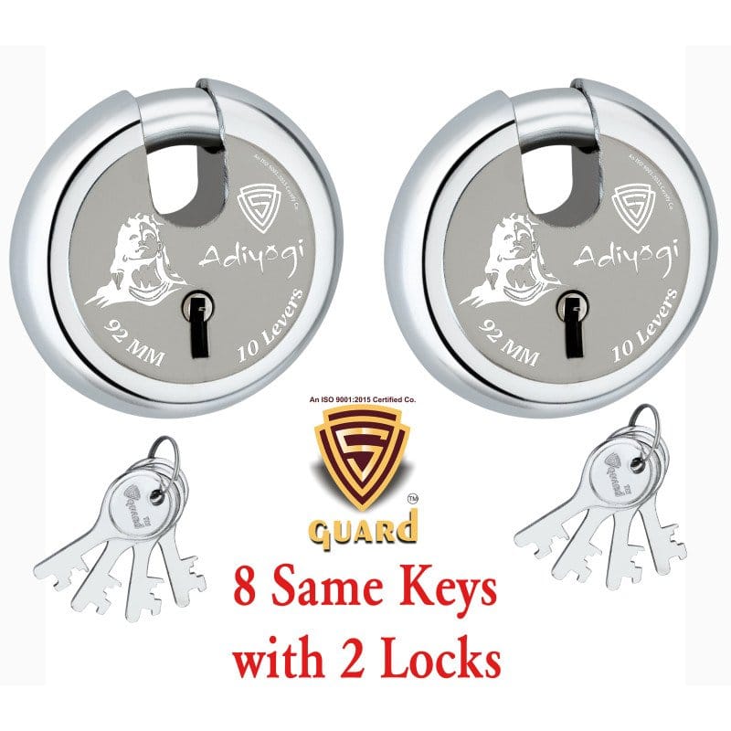 S-GUARD ADIYOGI Iron-Steel 92MM,10 Lever-8 Common Keys Shutter lock for Shop,Godown,Store Gate-Door Lock (Laser Print Design)