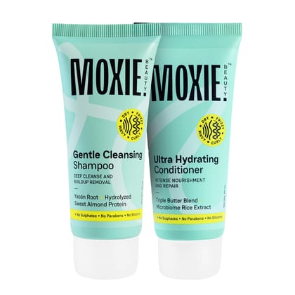 Moxie Beauty Shampoo & Conditioner Travel Combo | 1.5x Stronger hair | Paraben and Sulfate-Free | Rinse & Shine Travel Duo | Gentle Cleansing Shampoo (50ml) & Ultra Hydrating Conditioner (50 ml) Moxie Beauty Shampoo & Conditioner Travel Combo | 1.5x Stro