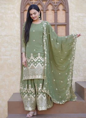 Designer Sharara Suit With Sequence Embroidered Work