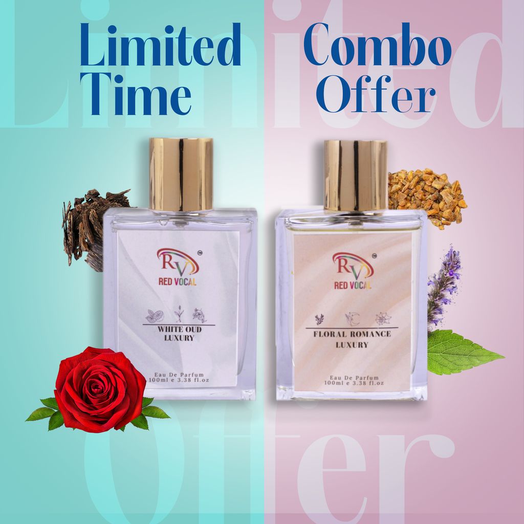 Red Vocal White Oud Luxury  (Unisex) with Floral Romance Luxury (Women) Eau de Parfum Combo – 2 x 100ml