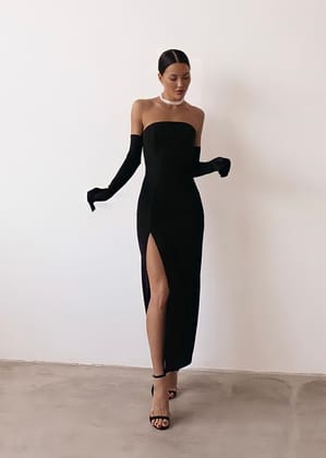 Long Classic Dress & Gloves Set-XXS / Black