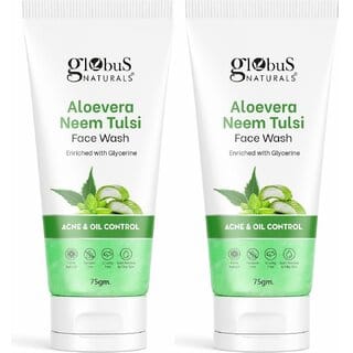 Globus Naturals Aloe vera Neem Tulsi Enriched With Glycerin & Oil Control Formula Men & Women All Skin Types Face Wash 75gm, Set of 2
