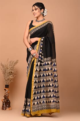 JAIPUR HANDBLOCK PRINT Exclusive collection of handblock printed pure chanderi silk sarees with blouse piece.