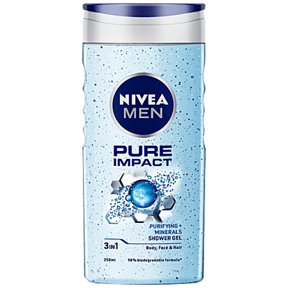 Nivea Men Pure Impact Shower Gel - With Micro Particles, Purifying, Freshness, For Body, Face & Hair, 250 ml