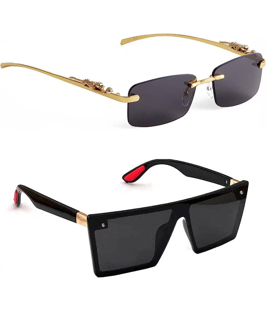 Elligator Gold Rectangular Sunglasses ( Pack of 2 )