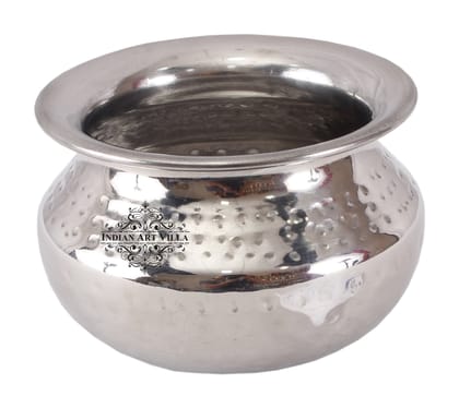 Indian Art Villa Handmade Steel Punjabi Handi with Hammered Design, Serveware & Tableware-1700ml