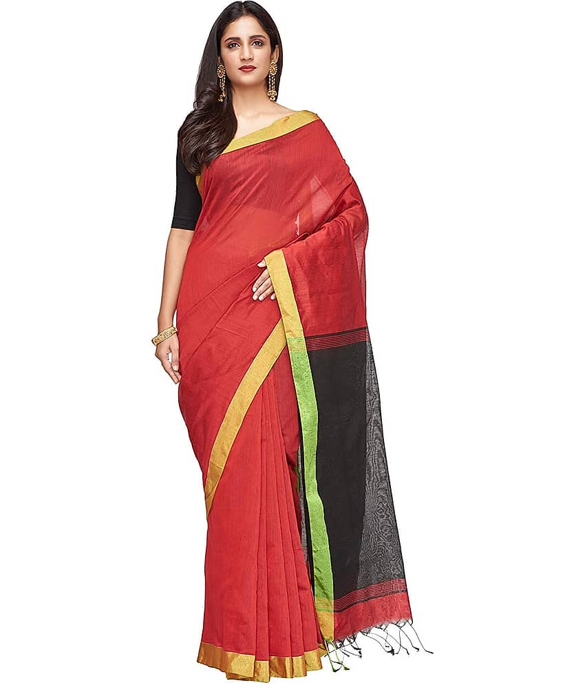 UrbanBunai Silk Blend Colorblock Saree With Unstitched Blouse Piece ( Multicolor )