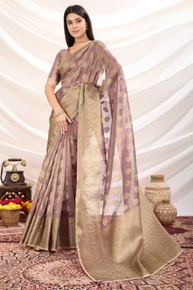 Purple Woven Crush Tissue Saree