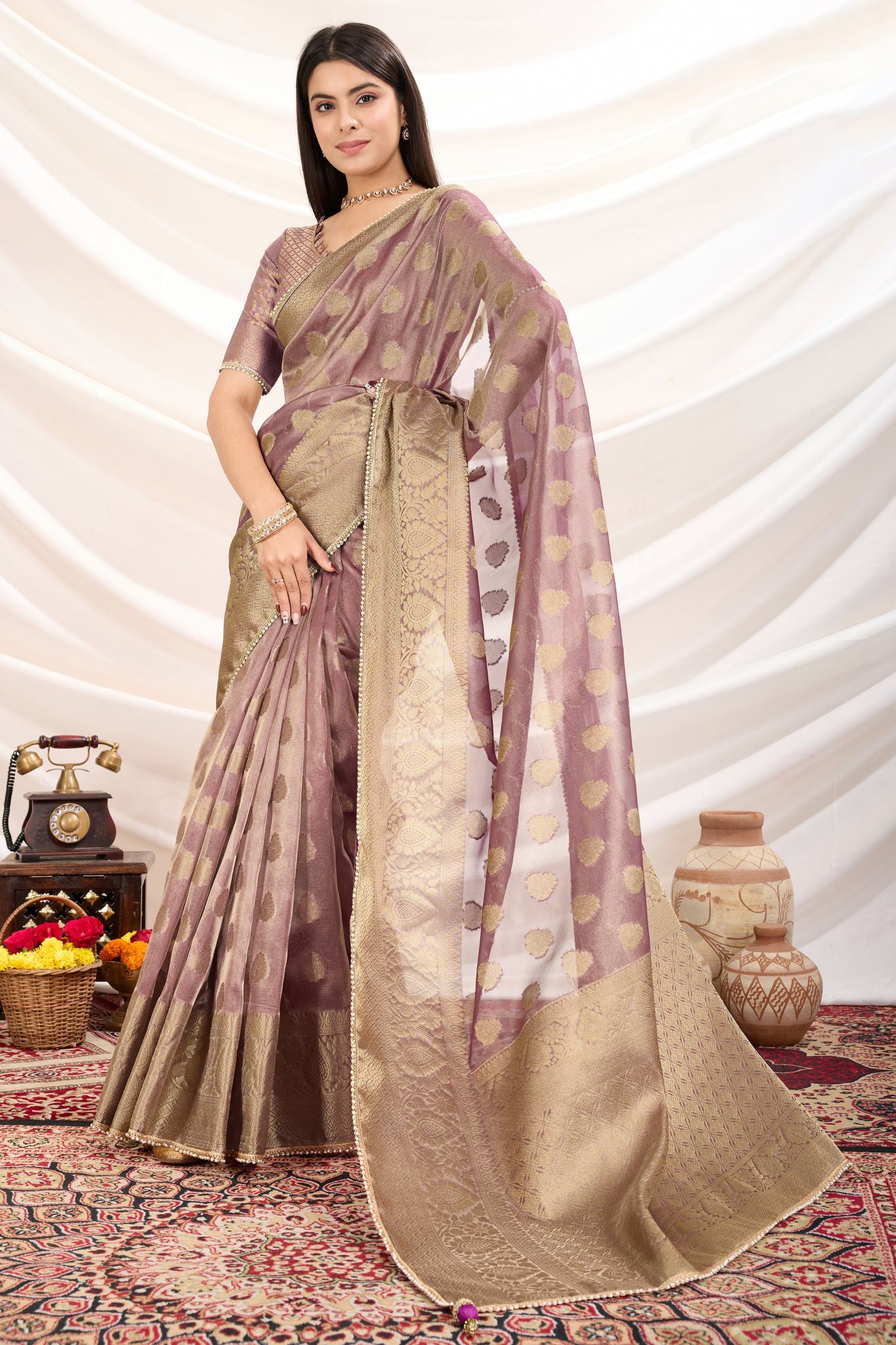 Purple Woven Crush Tissue Saree