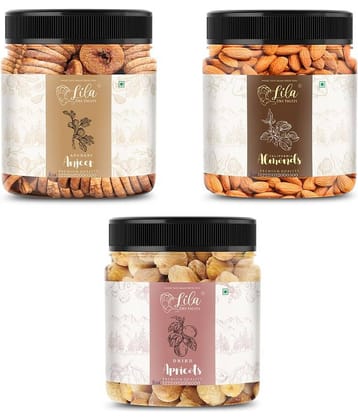 Lila Dry Fruits Figs (250gm), Almond(250gm) & Apricot(250gm) Combo | Kaju Badam Khubani Combo