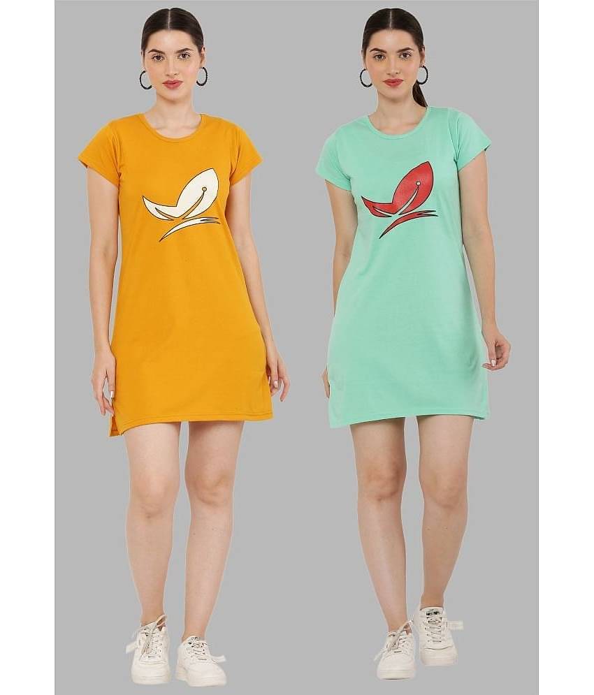 PREEGO - Multicolor Cotton Blend Women's Nightwear Night T-Shirt ( Pack of 2 )