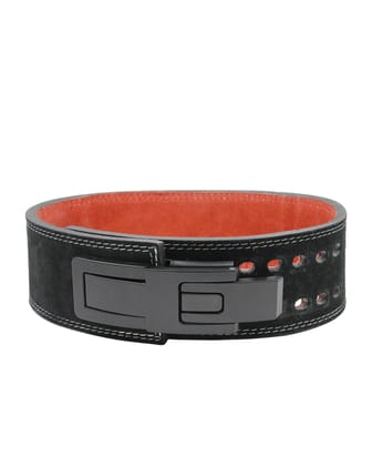 Invincible Power Lifting Leather Belt 4 Inch with Lever Buckle-Black/Red / M