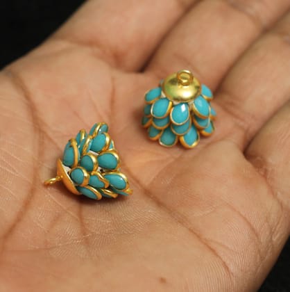 2 Pairs Pacchi Jhumka TURQUOISE Blue 14x19 mm-Turquoise / Acrylic