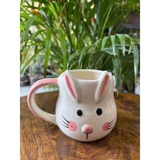 Pink Cute Bunny Face Premium Ceramic Coffee Mug - Whimsical Animal Lover Gift