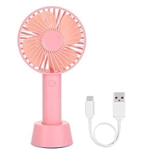 Summer USB Portable Fan Mini Portable USB Hand Fan Built-in Rechargeable Battery Operated Fan with Standing Holder Handy Base For Home Office Indoor Outdoor Travel (Size- 21 x 4.5 x 10.6 Cm)- Assorted Color