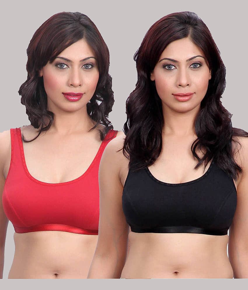 Kiran Enterprises Black Cotton Non Padded Women's Sports Bra ( Pack of 2 )