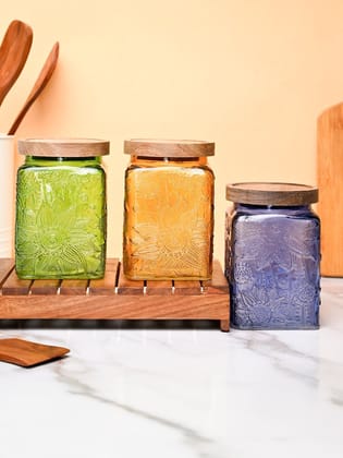 VON CASA Jar Set of 3 PCS 800ml - Multi Glass Glossy Finish
