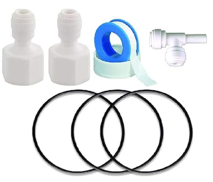 Sahej Multitrade RO Water Purifier Accessories - 2Pc. 1/2 Female Connector with Teflon Tape, Pipe, 5Pc. 3 Side Tee Push 1/4 Pipe Fitting Connector, 3Pc. 10 Housing Sump Oring (Combo)