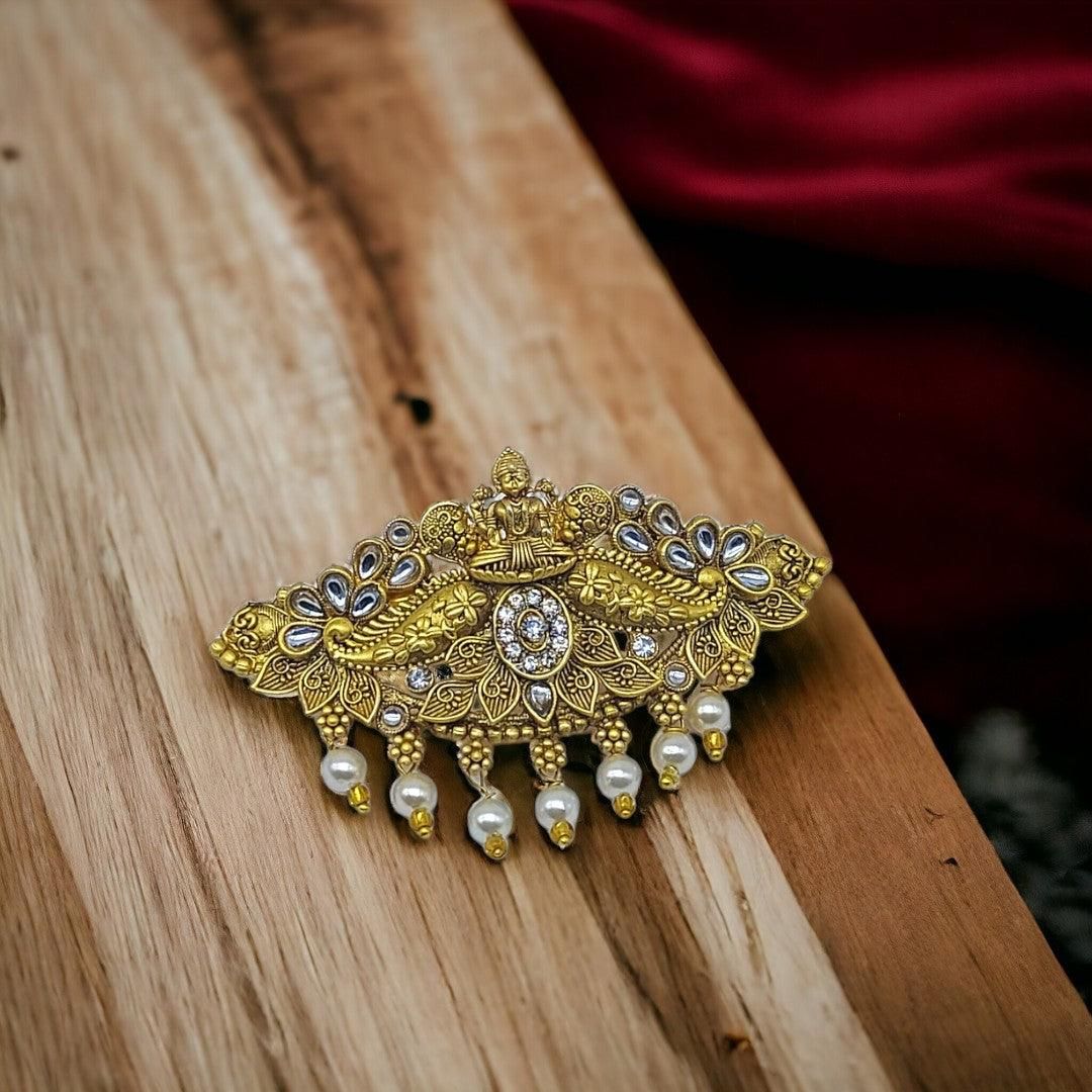 Matte Gold Plated temple Design Hair Clip/Hair Barrette