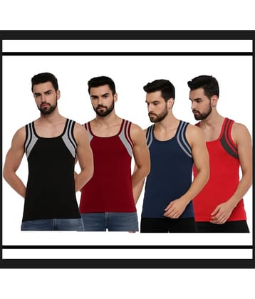 Drako Pack of 4 Cotton Basic Vest For Men ( Multicolor )