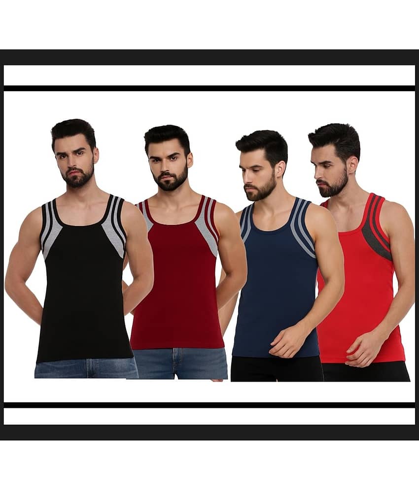 Drako Pack of 4 Cotton Basic Vest For Men ( Multicolor )