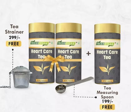 Freshville Heart Care Tea | Pure & Natural | Control cholesterol | Control Blood Pressure | Tulsi, Cardamom, Cinnamon, Hibiscus Tin (100gx3).3 Month Pack