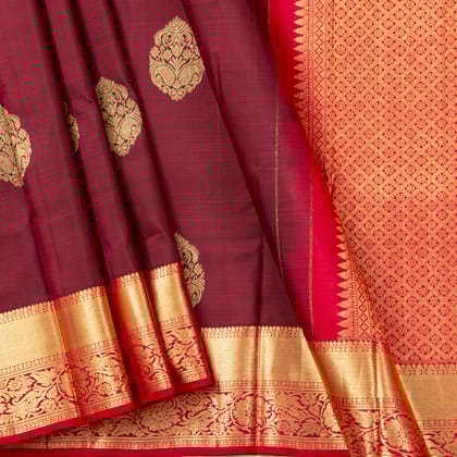 Maroon And Red Kanchipuram Silk Saree For Festive Wear PV NYC 1570