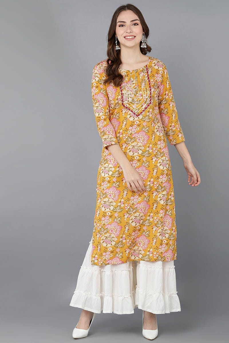 Mustard Cotton Blend Straight Kurta VCK8587