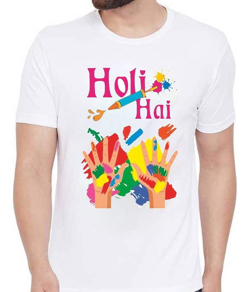 PrintMall Polyester Regular Fit Printed Half Sleeves Men's Round T-Shirt - White ( Pack of 1 )