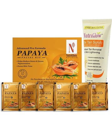 Nutriglow Advance Pro Formula Papaya Facial Kit 60gm and De tan Scrub 65gm For All Skin Type (Pack of 2)