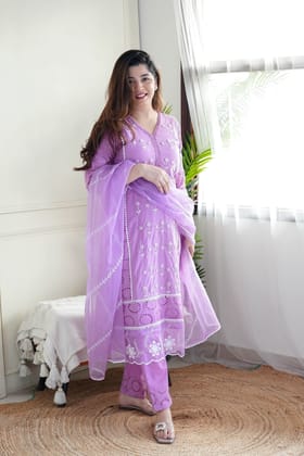 Meera Purple Embroidery Suit Set-L
