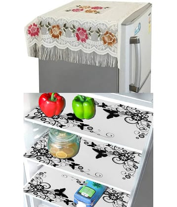 Crosmo Polyester Floral Printed Fridge Mat & Cover ( 99 53 ) Pack of 4 - Multicolor