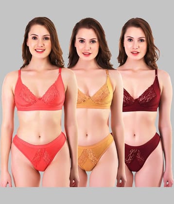 TCG Pack of 3 Cotton Lycra Women's Bra & Panty Set ( Multicolor ) WL104