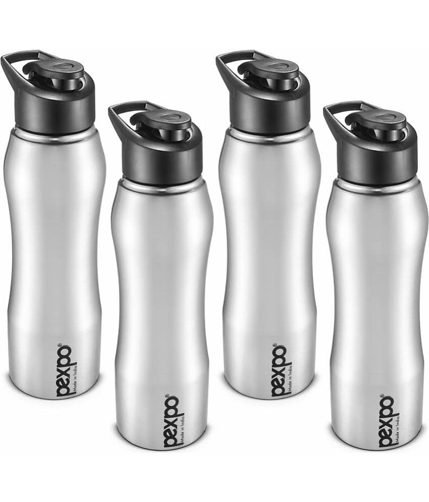 PEXPO 1000 ml Stainless Steel Sports Water Bottle (Set of 4, Silver, Bistro)