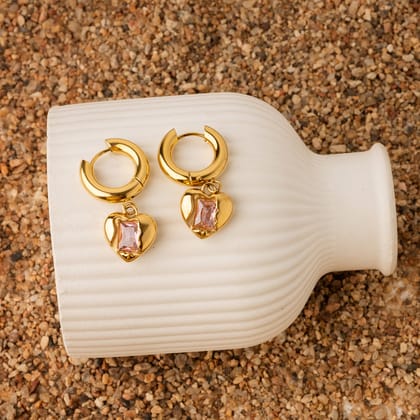 Pink Heart Charm Hoops