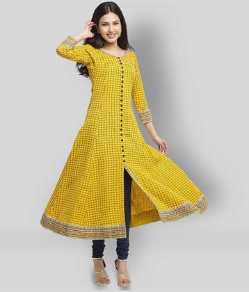Yash Gallery Pack of 1 Cotton Blend Checks Front Slit Women's Kurti - ( Yellow )