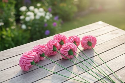 Sakha Crochet Carnation Flower Pink Green Sakha Crochet Carnation Flower Pink Green