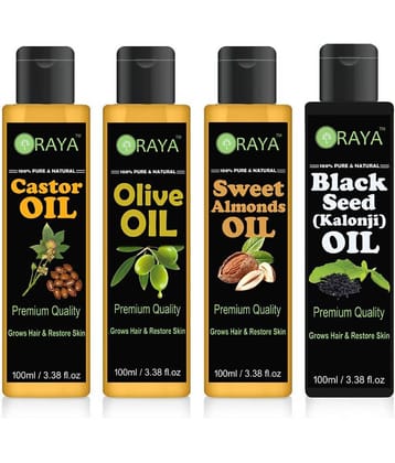 ORAYA 100% Pure & Natural Castor+Olive+Almond+ ( Kalonji) Hair Oil- 400 ml Pack of 4