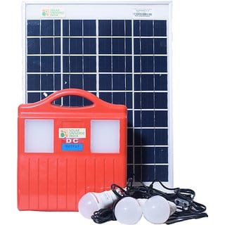 Solar DC Home Lighting System Inverter with 60W DC Output, 3 LED Bulbs, Inbuilt Battery, Solar Panel USB Chargers Solar DC Home Lighting System Inverter with 60W DC Output, 3 LED Bulbs, Inbuilt Battery, Solar Panel USB Chargers