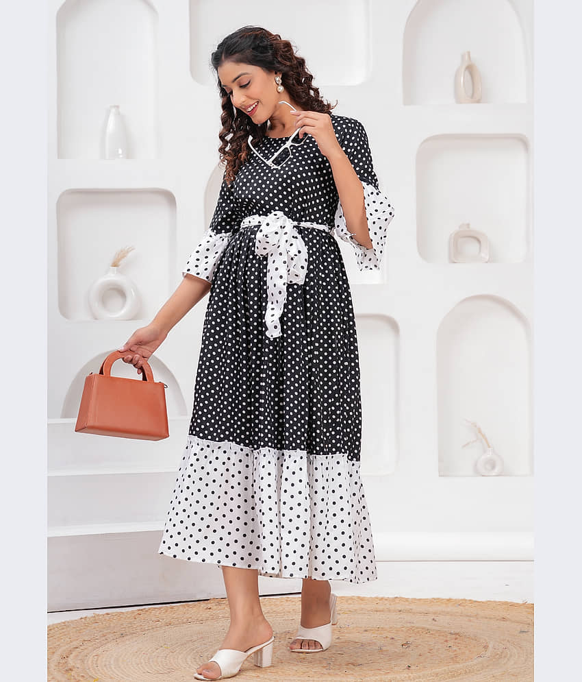 JAI SHIVAM TRADERS Women Crepe Printed Fit & Flare Dress ( Black )