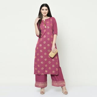 SVB Solid Pink Colour Party Wear Foil Print Kurtis With Plazzo