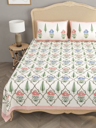 Handblock Printed Double King Bedsheet with 2 Pillow Covers-Hand Block / Double King (90X108 Inches) / Regular