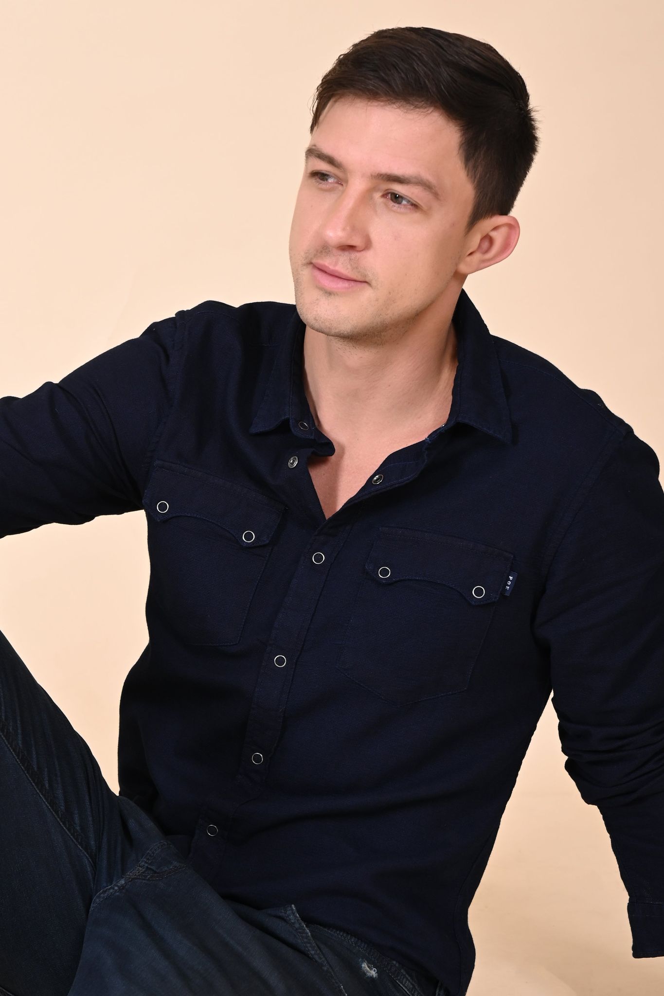 Arianna - Indigo Dobby Shirt - Navy-S-38 / NAVY