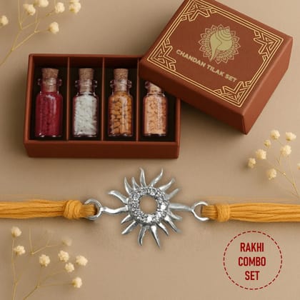 Pure 92.5 Silver Sun Rakhi with Chandan Tilak Set