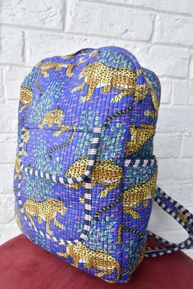 Violet Leopard Print Handblock Cotton Backpack Violet Leopard Print Handblock Cotton Backpack